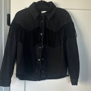 Black Fringe Denim Jacket Zara Cowboy Medium